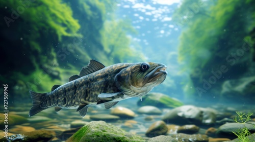 Snakehead fish swimming in high mountain rivers, streams