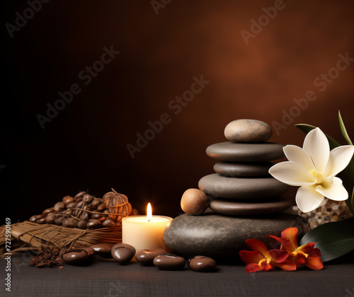 Spa brown background with massage stones
