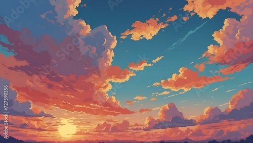 sky and cloud cartoon wallpaper, sunset aesthetic color © americandigi
