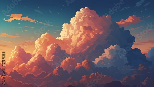 sky and cloud cartoon wallpaper, sunset aesthetic color