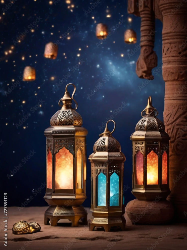Fototapeta premium generative ai beautiful arabic lantern poster ramadan kareem