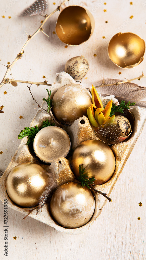 Decorative golden eggs on Easter. Easter concept. Decorative golden eggs on Easter. Easter concept.