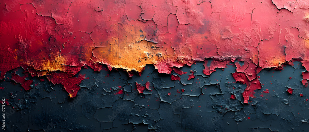 Decaying Red and Black Wall With Peeling Paint