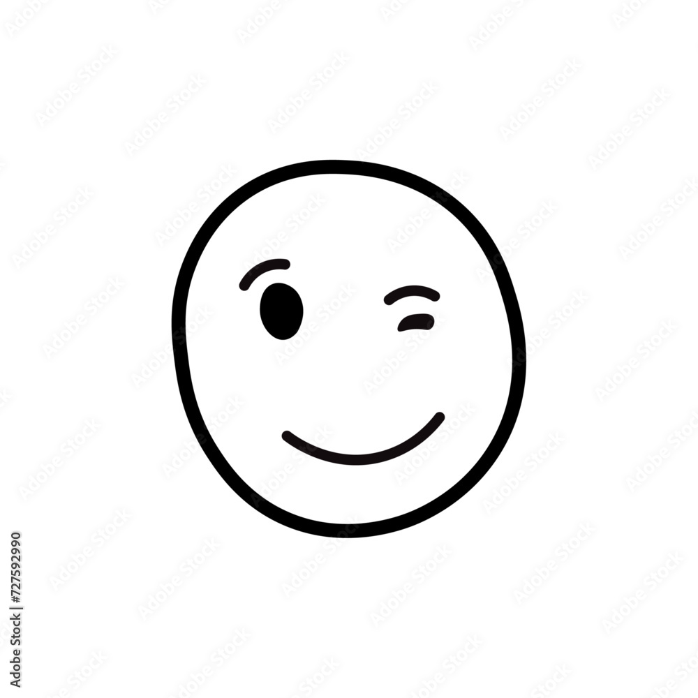 Smile winking face doodle icon. Emoticon in hand drawn style isolated on white background Smile winking face doodle icon. Emoticon in hand drawn style isolated on white background