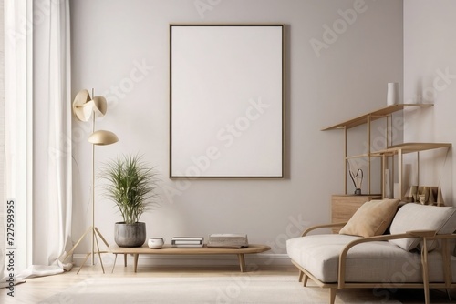 Relaxing Chair Gallery Wrapped Canvas  Blank Picture Frame Mockup in Modern Living Room Interior. 