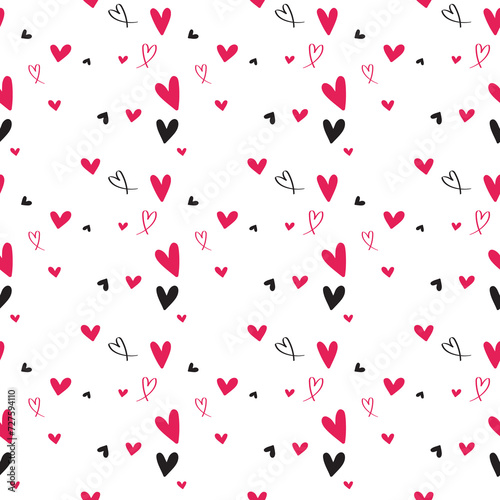 Red and white love heart seamless pattern hand-drawn illustration. Cute romantic chaotic hearts on transparent background. Valentine's Day holiday backdrop vector. Print on textile. Wrapping paper png