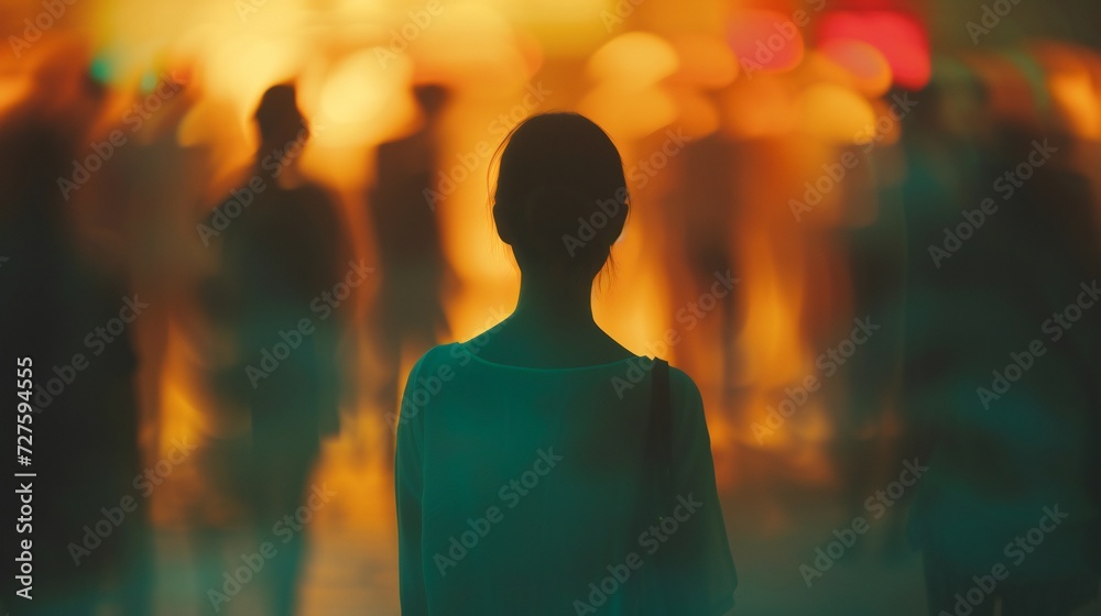 Social anxiety whispers its discordant tune as the woman stands amidst the animated chatter, her struggles hidden from view. Social anxiety whispers its discordant tune as the woman stands amidst the animated chatter, her struggles hidden from view.