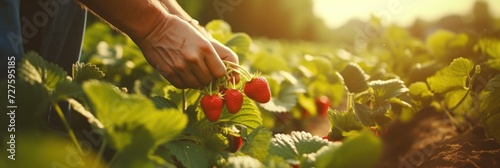 Hands picking strawberries