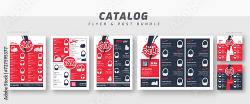 Supermarket product sale catalog flyer bundle, social media post set template, product catalog sale promotion web banner social media, catalog square template