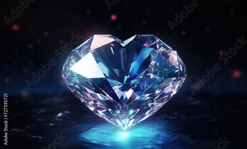 A heart shaped diamond elegantly displayed on a dark background.