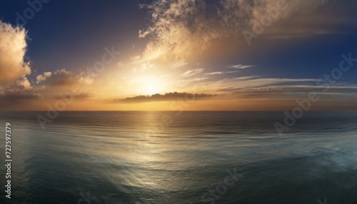 sunset over the ocean  calm ocean at dawn or sunset. Panoramic banner of a peaceful landscape