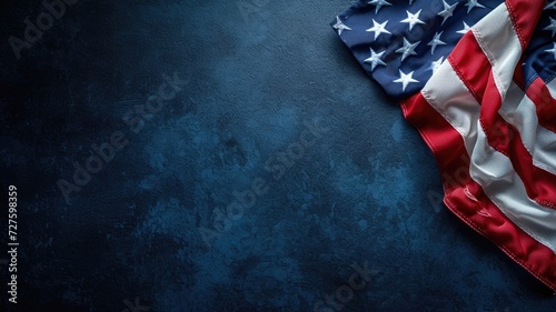 An American flag draped over a dark, textured surface