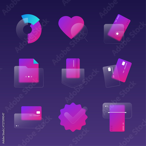 Finance Glassmorphism Blur Effect Icon Collection