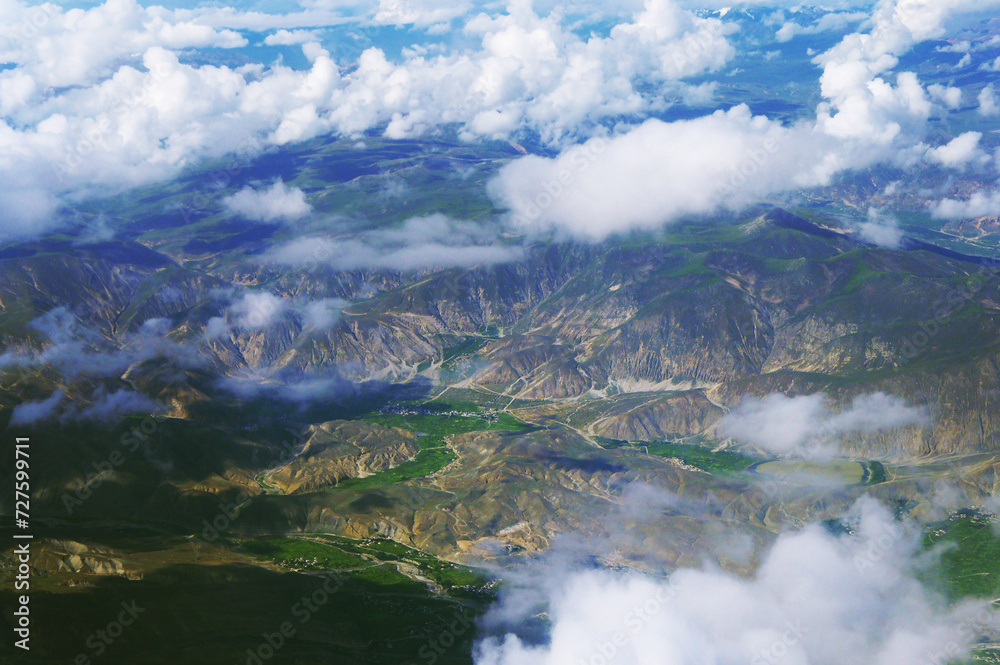 Aerial view of  great topography near The Himalayas