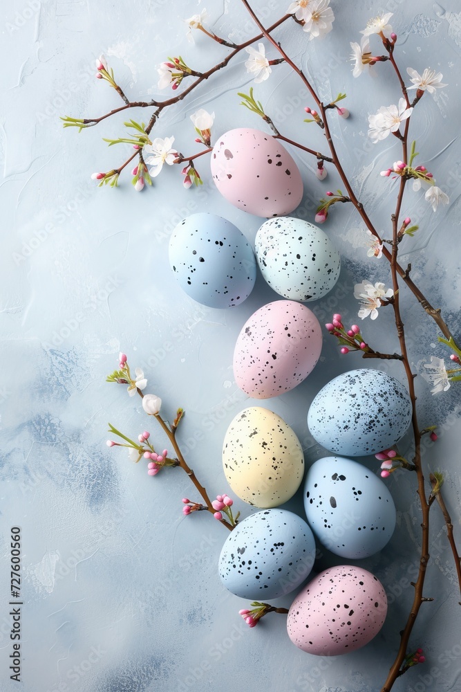 Fototapeta premium easter background with colorful eggs in light warm colors
