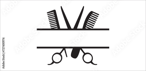 Barbershop utensils split banner. Hair salon split banner template. Hairstylist name sign vector. Great template for hairdresser name banner.