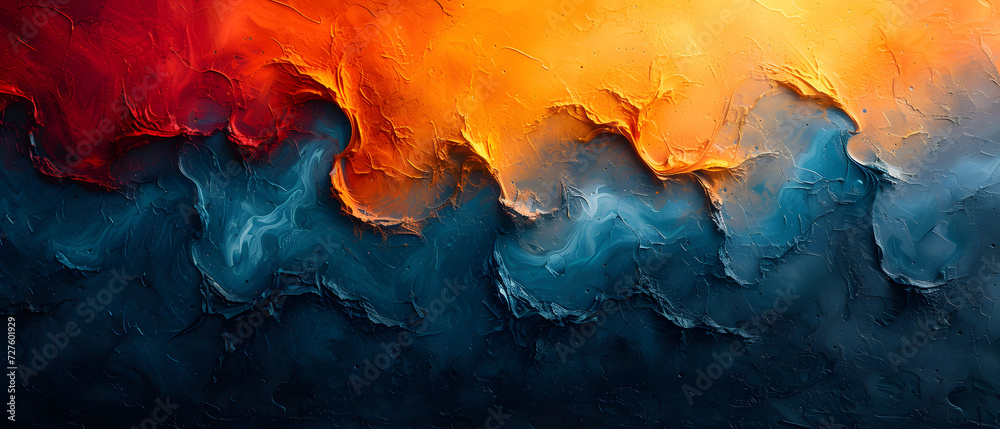 Abstract Painting With Orange and Blue Colors - obrazy, fototapety, plakaty 