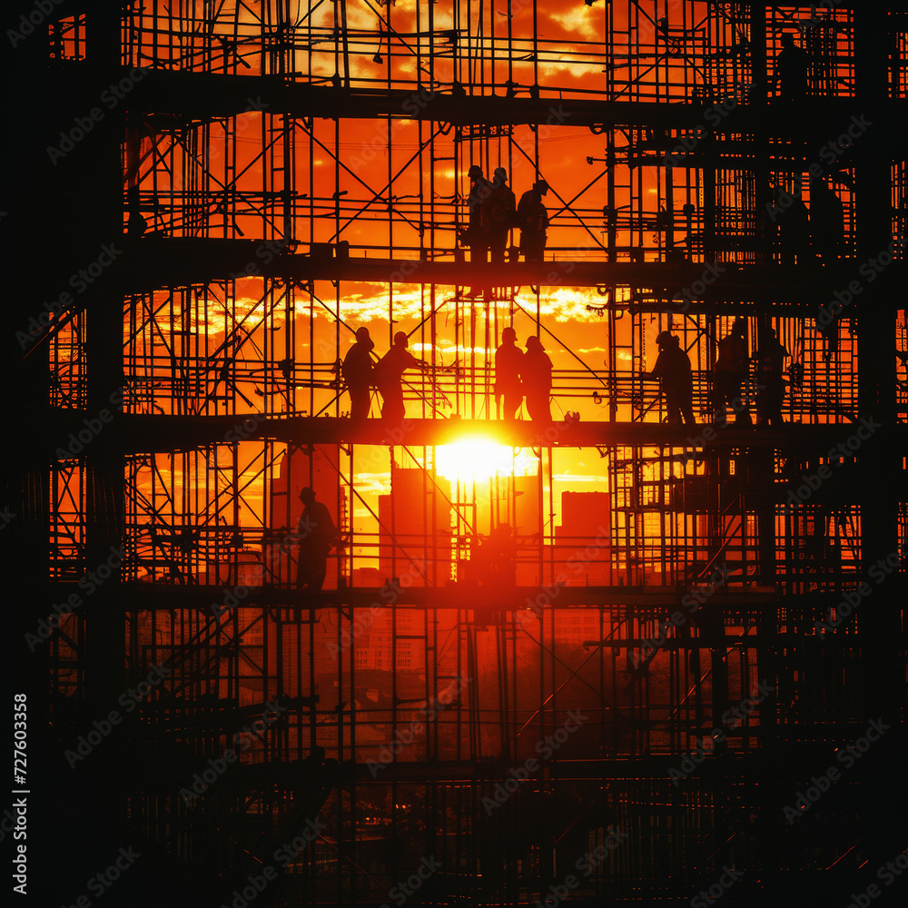 Silhouetted Construction Workers at Sunset.
Silhouettes of construction workers against a vibrant sunset backdrop.