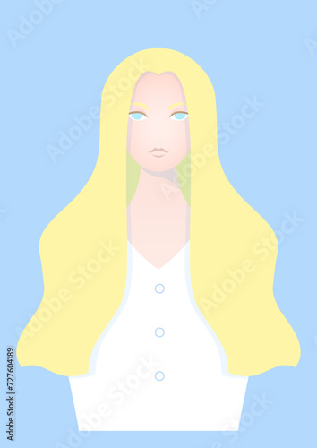女性モデルの正面上半身シンプルイラスト