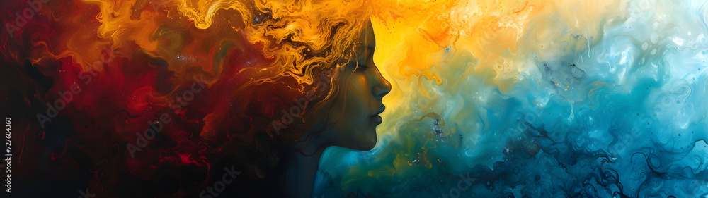 Painting of a Womans Face With a Multicolored Background Painting of a Womans Face With a Multicolored Background