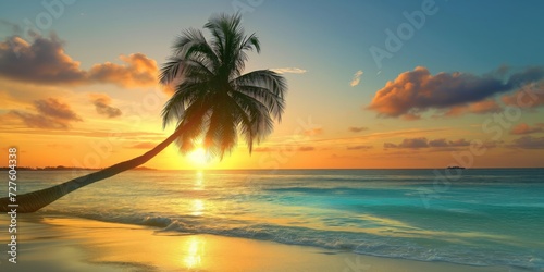 Tropical Sunset with palm tree an a tranquil beach © Jon Le-Bon