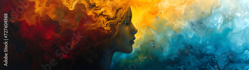 Painting of a Womans Face With a Multicolored Background