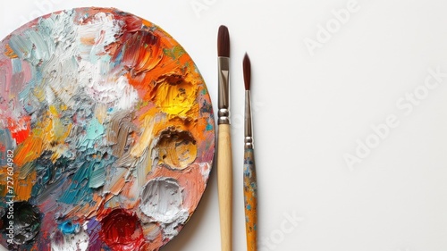 Vivid artist's palette, paintbrushes, creative expression