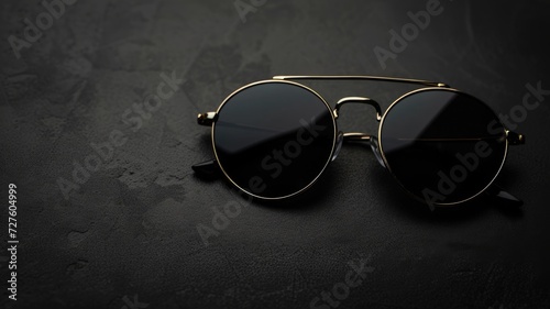 Stylish round sunglasses with golden frames on a dark background
