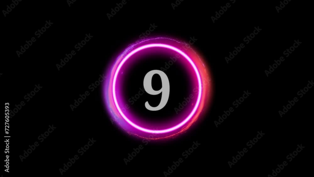 Neon countdown from ten to one, neon numbers glow in ultraviolet light.
Neon countdown from ten to one, neon numbers glow in ultraviolet light.