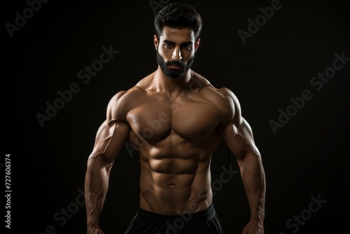 Muscular man showing his physique with powerful stance