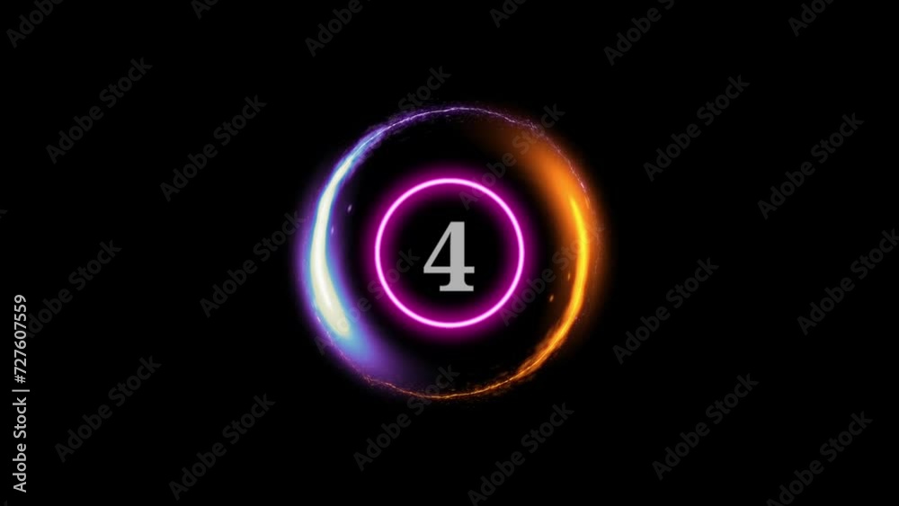 Smooth circular timing neon animation indicator. white on black background.  