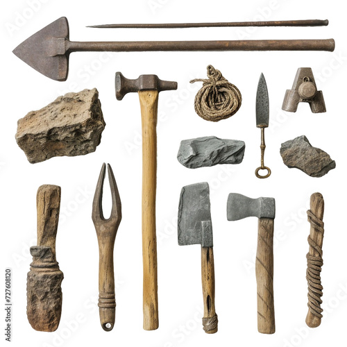 Bronze age tools, transparent background, isolated image, generative AI