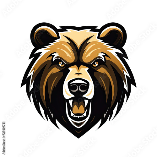 angry bears head with isolated background white, with color black and brown