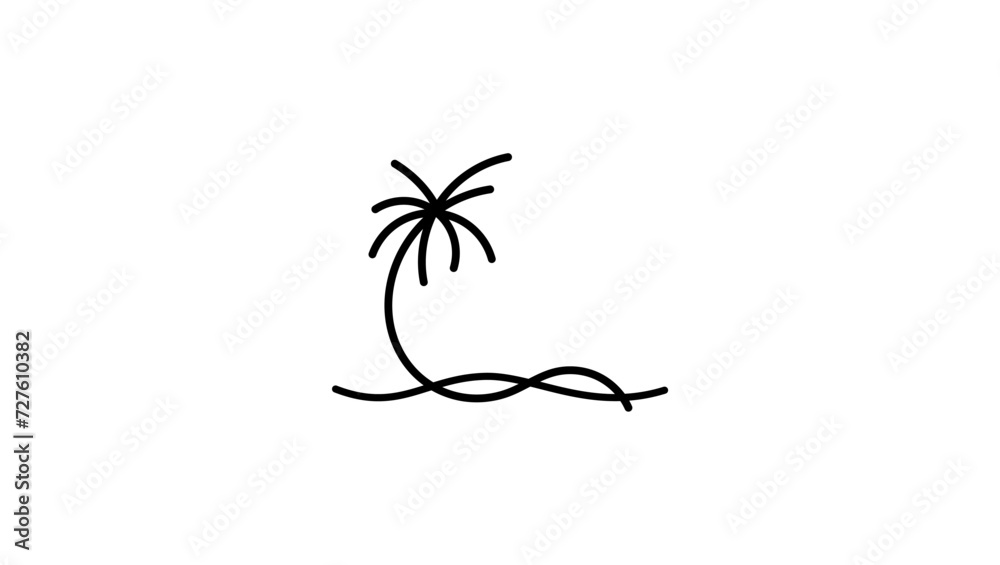 palm tree logo, palm tree, wave, island , black isolated silhouette