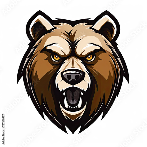 angry bears head with isolated background white, with color black and brown