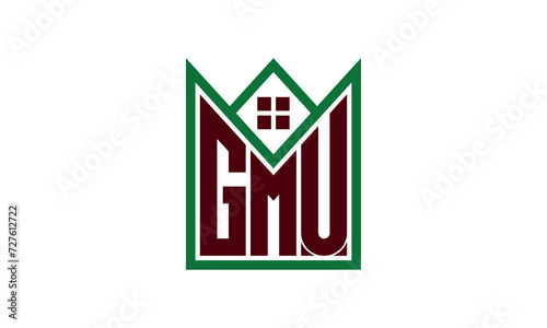 GMU initial letter real estate builders logo design vector. construction ,housing, home marker, property, building, apartment, flat, compartment, business, corporate, house rent, rental, commercial photo