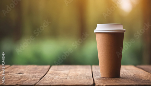 Coffee on the go disposable coffee cup on a bokeh background