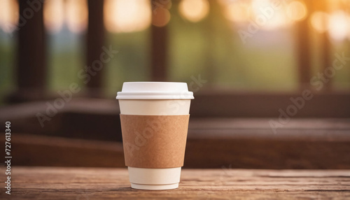 Coffee on the go disposable coffee cup on a bokeh background