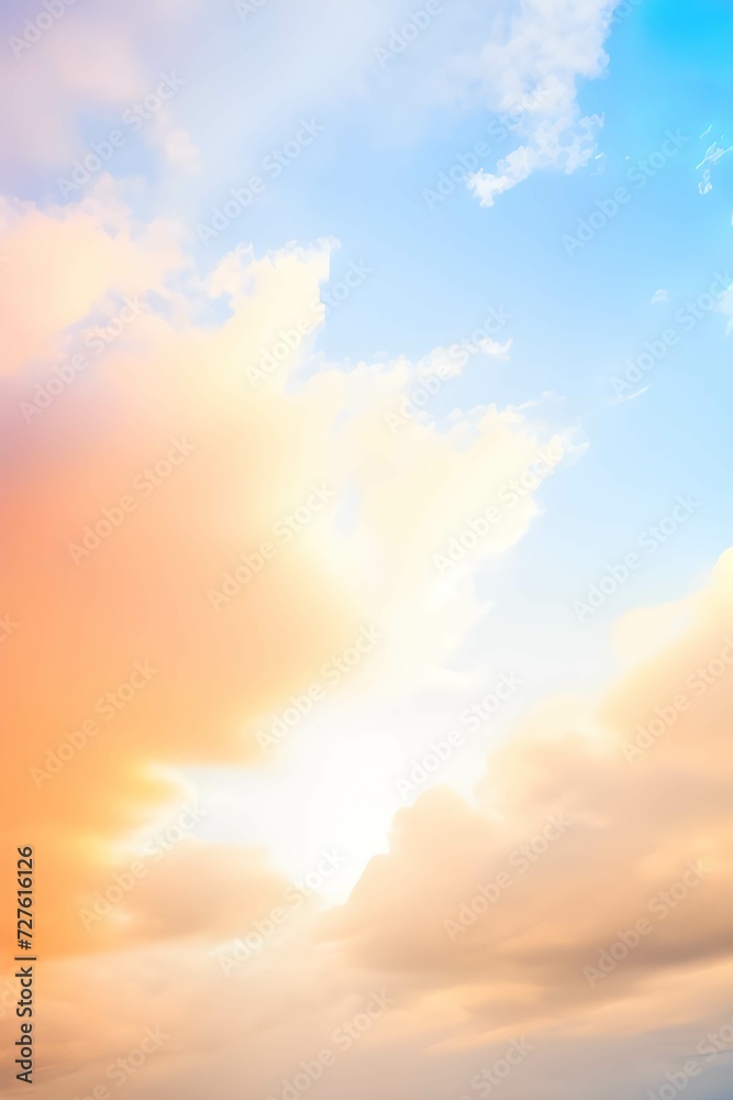 オレンジとブルー空のグラデーションに光がさす雲の美しい背景