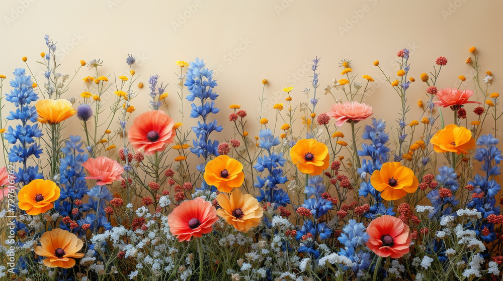 Vivid Wildflower Display Against Beige Backdrop