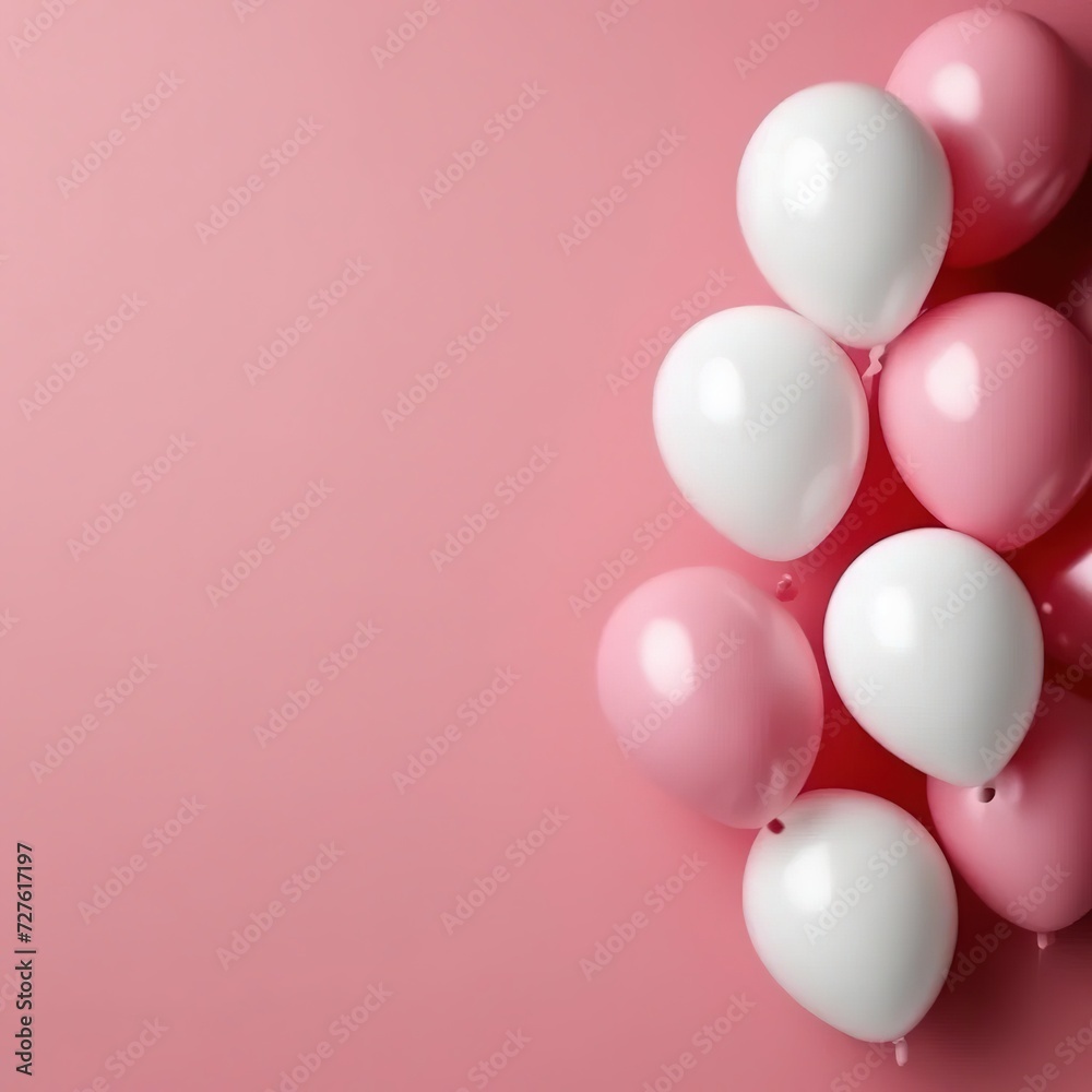 balloons on a pink background. holiday card template