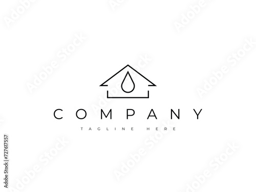minimal home with drop water line logo design