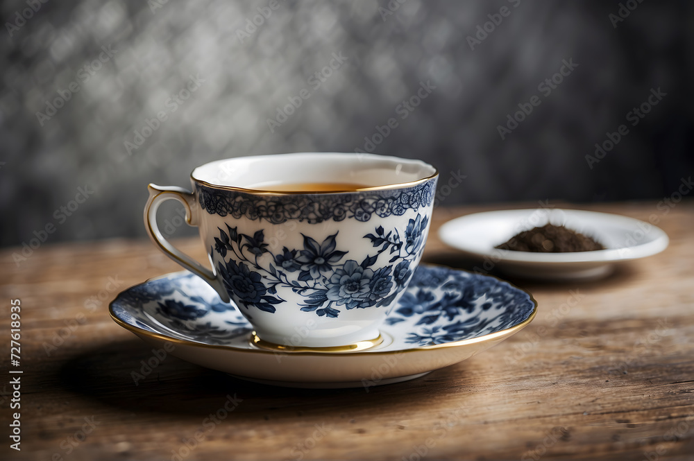 A porcelain or ceramic tea cup with a matching saucer is placed on a wooden table. An ideal choice for content related to World’s Tea Day. A porcelain or ceramic tea cup with a matching saucer is placed on a wooden table. An ideal choice for content related to World’s Tea Day.