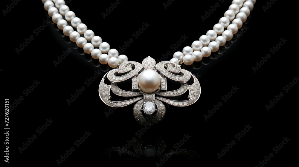 Elegant Pearl and Diamond Necklace on Black Elegant Pearl and Diamond Necklace on Black