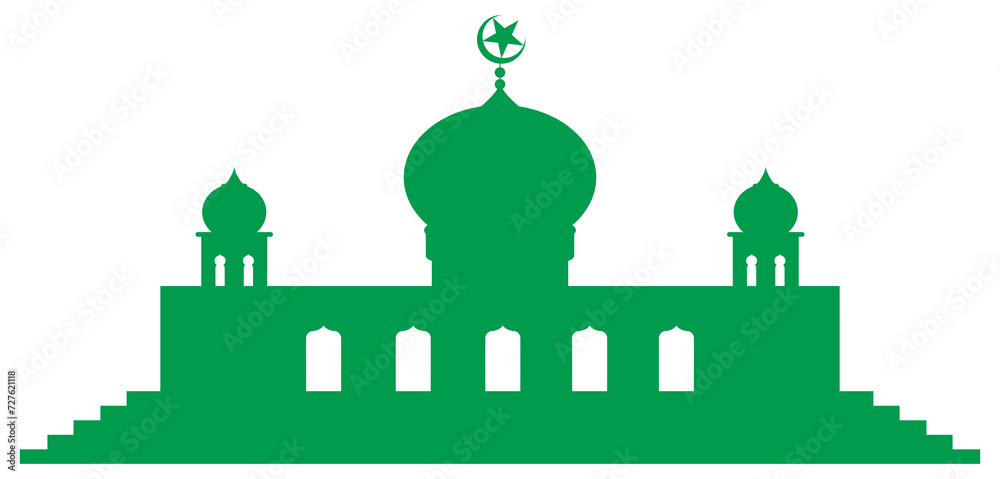Mosque Silhouette, Flat Style. can use for Art Illustration, Decoration, Wallpaper, Background, Apps, Website, Logo Gram, Pictogram, Greeting Card or for Graphic Design Element. Format PNG