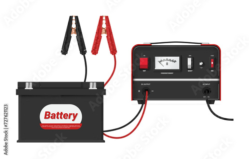 Charger for car battery automotive recharger jump starter connection wire kit realistic vector