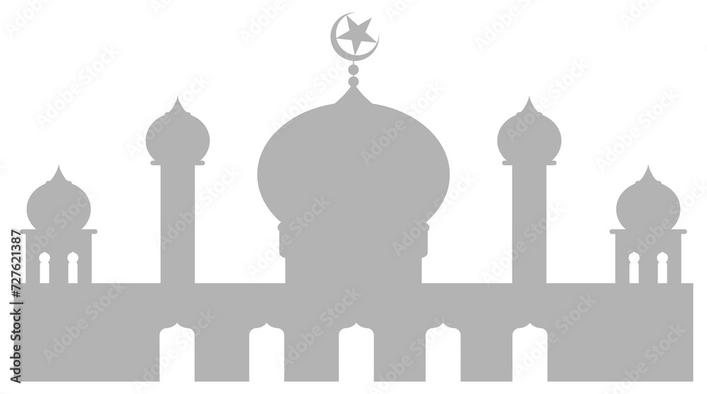 Mosque Silhouette, Flat Style. can use for Art Illustration, Decoration, Wallpaper, Background, Apps, Website, Logo Gram, Pictogram, Greeting Card or for Graphic Design Element. Format PNG