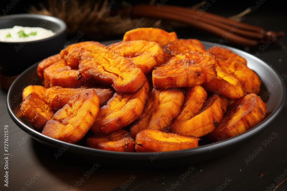 Ripe fried African plantain - local staple food served as meals with sauce or as a side dish in Nigeria, West Africa and other African countries. Deep Fried Nigerian Plantains ready to be served. Ripe fried African plantain - local staple food served as meals with sauce or as a side dish in Nigeria, West Africa and other African countries. Deep Fried Nigerian Plantains ready to be served.