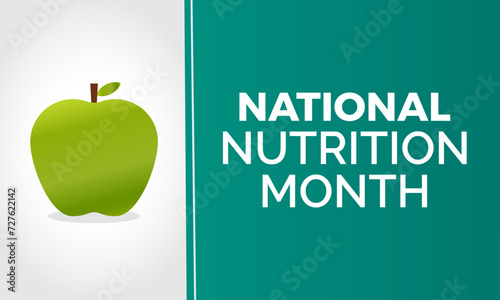 National Nutrition Month Observed every year of March, Wellness Awareness Vector banner, flyer, poster and social medial template design.