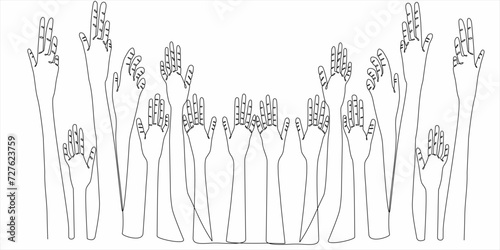 continuous line drawing of hands with many raised to volunteer international human rights day concept vector illustration